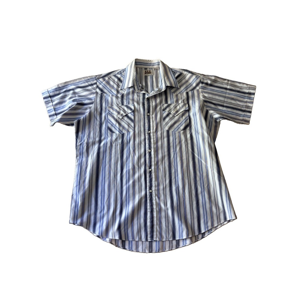 Ely Cattleman Pearl Snap Shirt Mens XL Vtg 90s Vertical Stripe Short Sleeve